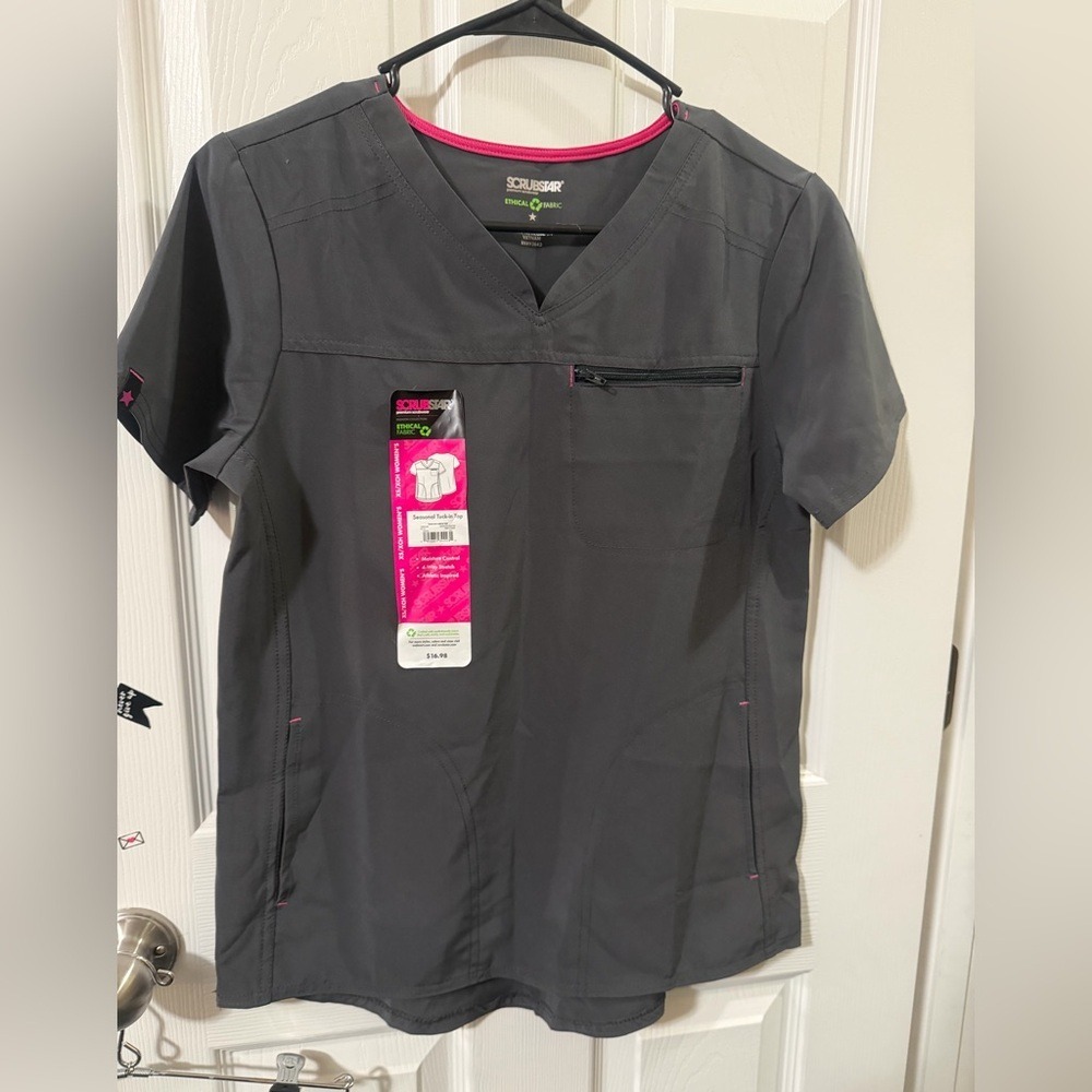 Scrubstar Women XS Graphite Pewter V-Neck Tuck-in Scrub Top‎ WM12766BA NEW
